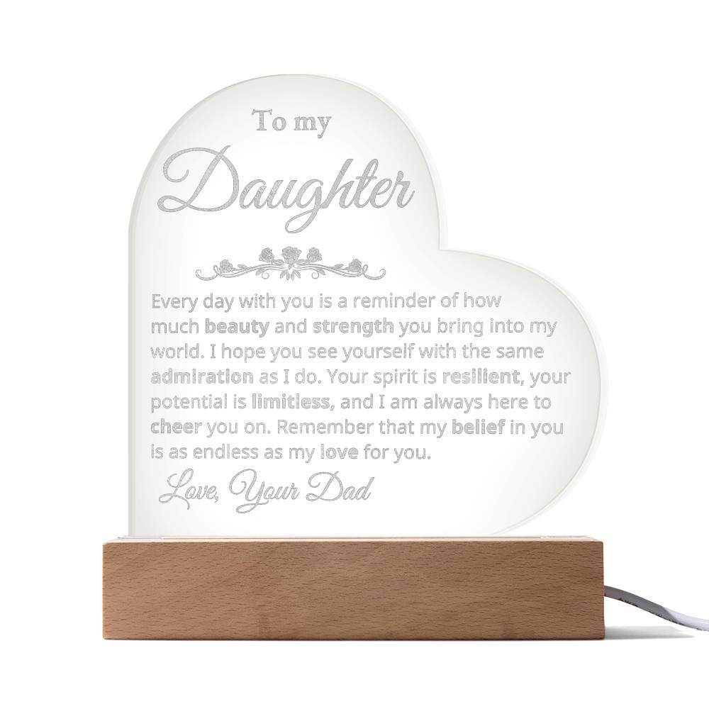 To My Daughter - Beauty and Strength - Heart Plaque - Dad