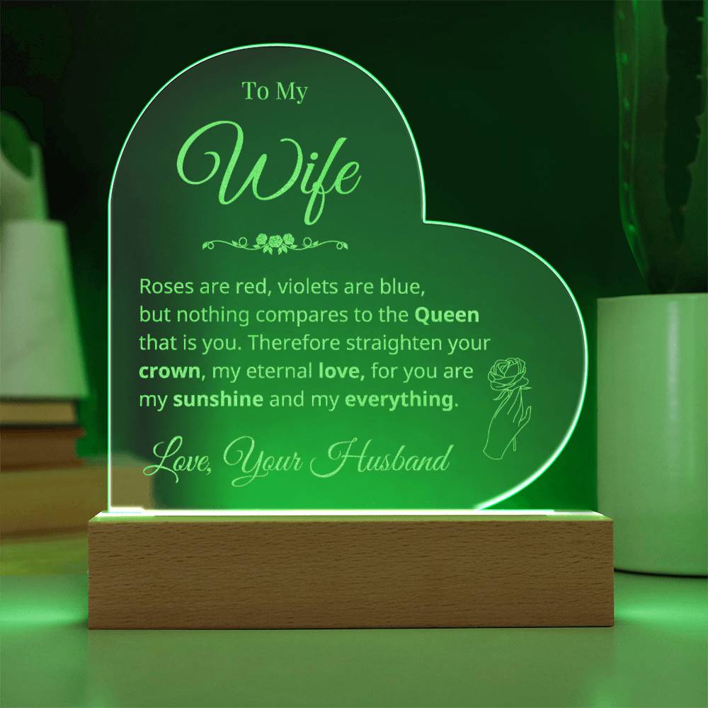 To My Wife - Roses are red - Engraved Acrylic Heart Plaque